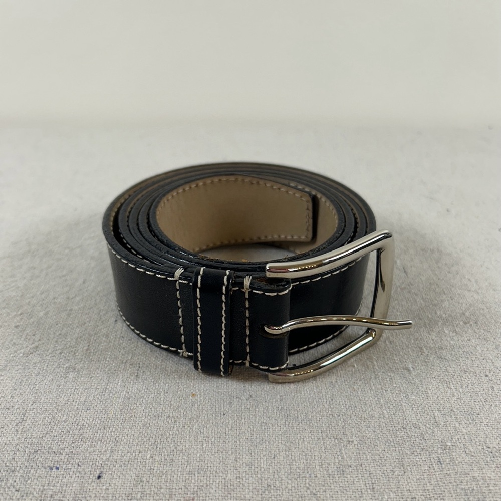 Talbots Women’s Size 2X Black Leather Belt with Silver Buckle - Picture 2 of 10